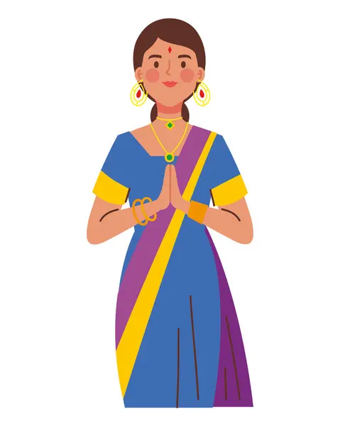 stock vector hindu woman making namaste greeting isolated