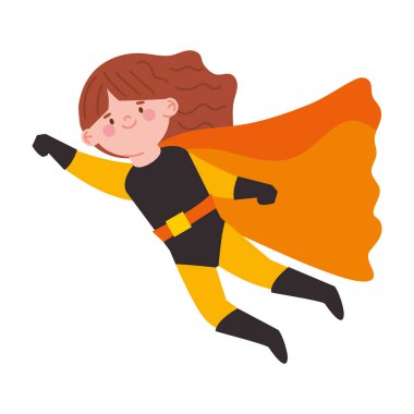 Kız pelerinli süper kahraman tek başına uçuyor.