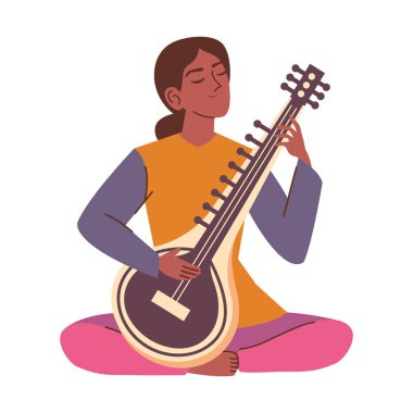 sitar çalan kadın izole edilmiş