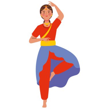 Dansçı kadın izole edilmiş bir şekilde bharatanatyam yapıyor.