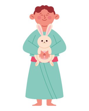 Çinli adam ve tavşan sonbaharın ortasında yalıtılmış bir şekilde kutlama yapıyorlar.