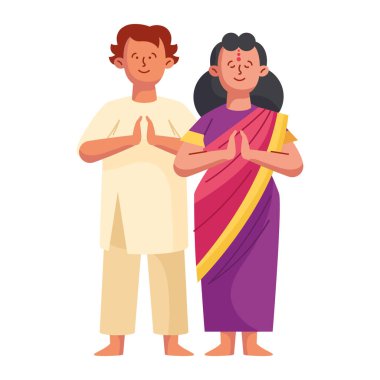 Geleneksel kıyafetler giyen Hintli çift izole edilmiş