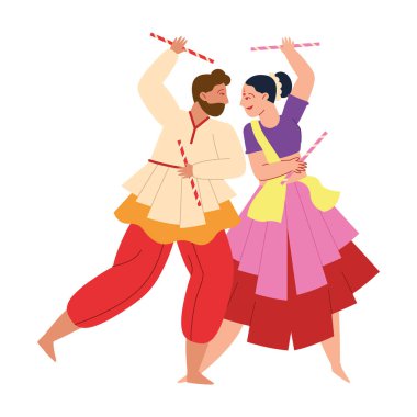 Navratri festivalinde dans eden Hintli çift izole.