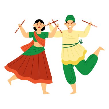 Navratri festivalinde dans eden Hintli çift izole edilmiş.
