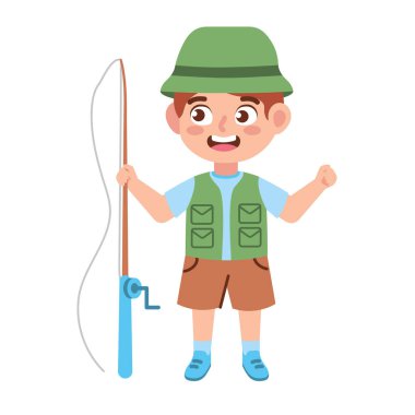 Çocuk oltayla balık tutuyor.