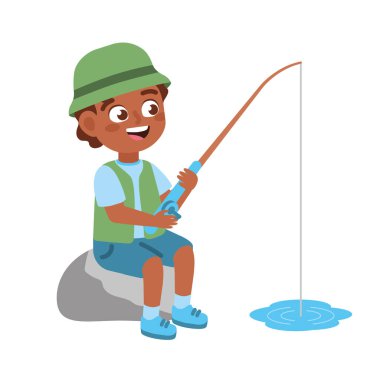 Çocuk oltayla tek başına oturuyor.