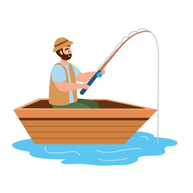 Teknede oltası olan bir balıkçı.