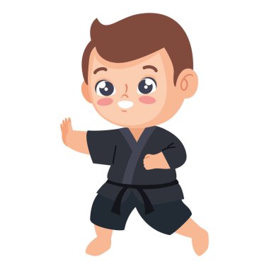 Karate antrenmanı yapan küçük bir çocuk.