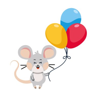 Doğum günü balonları olan sevimli küçük fare.