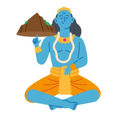 hindu god krishna with raised mountain isolated clipart