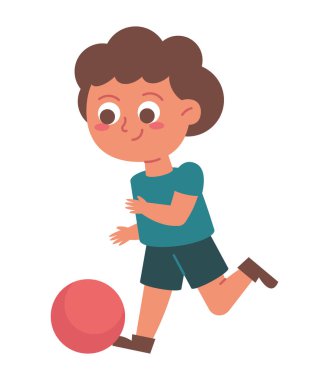 Yalnız bir topla oynayan tatlı çocuk.