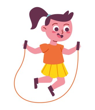 Küçük mutlu kız ip atlamakla tek başına oynuyor.