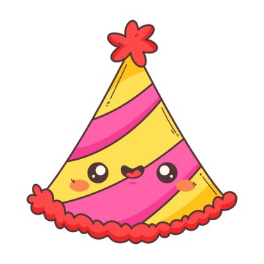 Doğum günü şapkası kawaii karakteri izole edildi