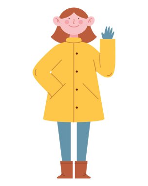 Kış kıyafetleri giyen kadın çizgi filmi izole edilmiş.