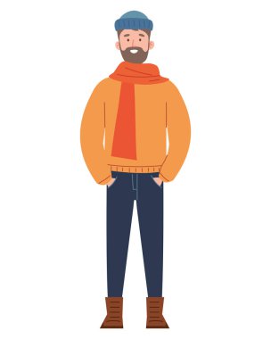 Sonbahar kıyafetleri giyen sakallı adam izole edilmiş.