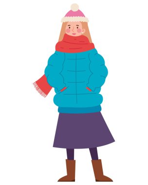 Kışlık kıyafetler giyen kadın.