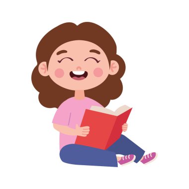 Küçük kız yalnız başına oturmuş kitap okuyor.
