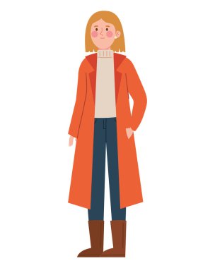 Sonbahar giysileri giyen genç kadın izole edilmiş.