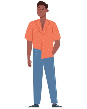 Bahar giysileri giyen yetişkin bir adam.