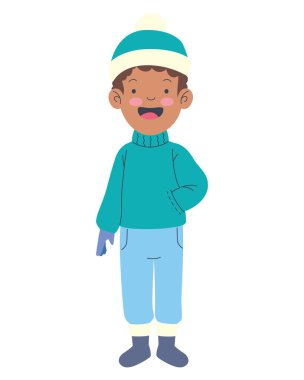 Kış kıyafetleri giyen mutlu çocuk.