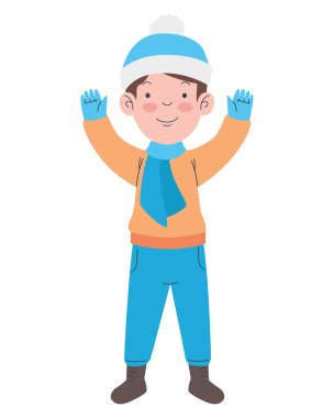 Kışlık giysiler giyen çocuk.