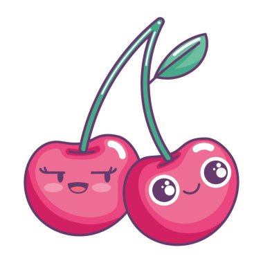 Tatlı vişneli şeker kawaii izole edilmiş.