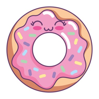 Tatlı donut şeker kawaii izole edilmiş.