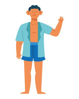 Yazlık giysiler giyen mutlu bir adam.