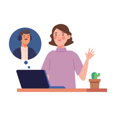 Kadın evden izole edilmiş bir video ile çalışıyor.