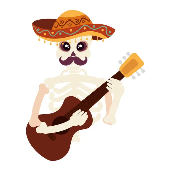 Mexican skeleton with guitar isolated design — Illustration Mexican Skeleton Guitar Isolated Design — Stock Vector