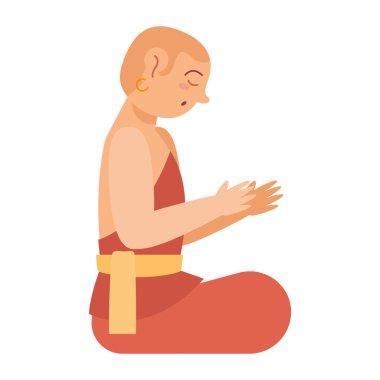 buddhist monk prayer side view isolated design clipart