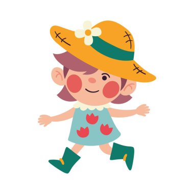 Bahar giysileri giyen mutlu bir kız.