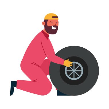 Tekerlekli araba tutan tamirci izole edilmiş.