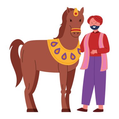 adult man and hindu horse isolated clipart