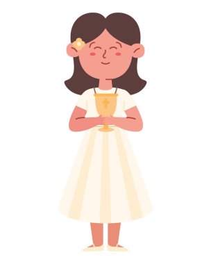 İlk komünyon kadehini tutan kız izole edilmiş.