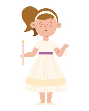 İlk komünyon mumlu kız izole edilmiş.