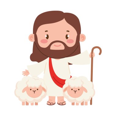 Yalnız koyunları olan sevimli İsa.