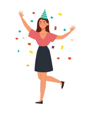 Neşeli kadın konfetiyle kutluyor.