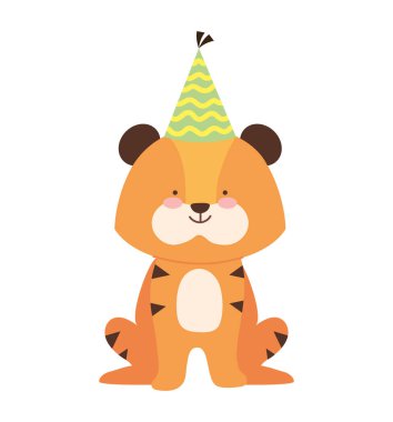 Doğum günü şapkalı şirin kaplan.