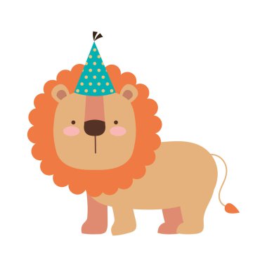 Doğum günü şapkalı sevimli aslan.