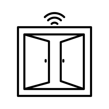 Açık kapı akıllı ev izole edilmiş çizgi simgesi
