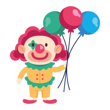 Mutlu şirin palyaço balonlarla izole edilmiş