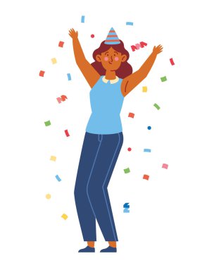 Gülümseyen kadın konfetiyle kutlama yapıyor