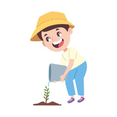 Sulama kabı taşıyan çocuk.