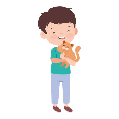 Çocuk turuncu kedi yavrusuyla oynuyor