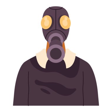 Illustration of a man wearing a dark gas mask with yellow details clipart