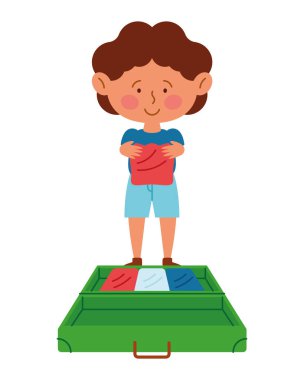 Yeşil bir çantada paketlenmiş genç bir çocuk resmi.