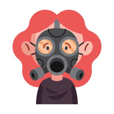 Child wearing protective gas mask clipart