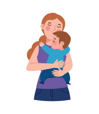 Bir anne bebeğini çizgi film tarzında sevgi ve özenle kucağına alır.