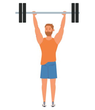 Atletik adam halteri yukarı kaldırıyor.